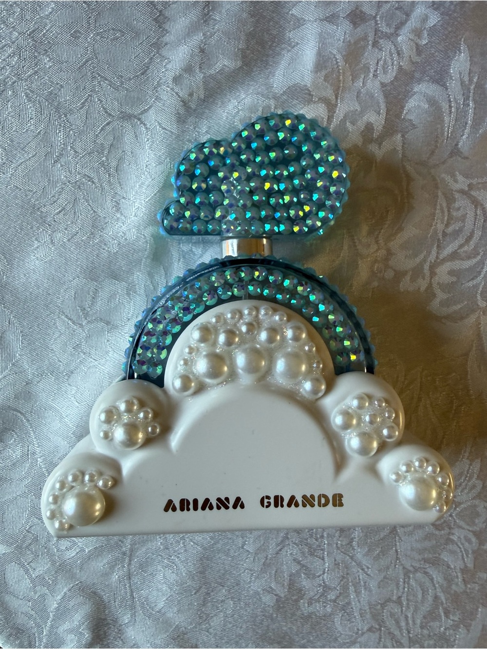 Ariana Grande White Pearl Aqua Rhinestone Accents Decorative piece-empty bottle - Picture 6 of 7